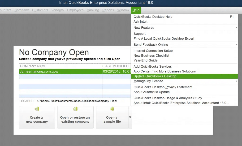 Select Update QuickBooks Desktop Option