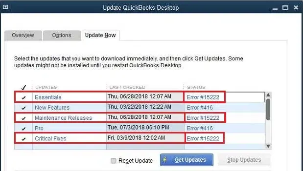 QuickBooks Maintenance Release Update Error 15222