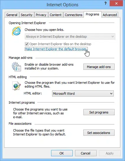 Make Internet Explorer the default browser