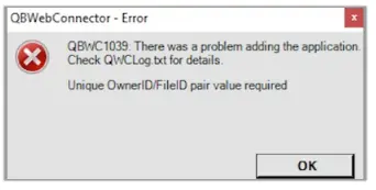 Case 3- QBWC1039: Unique OwnerID/FileID pair value required.