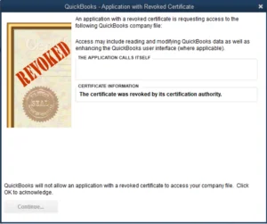 QuickBooks Application with Revoked Certificate