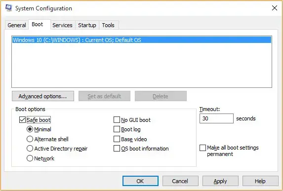 Restart under the System Configuration