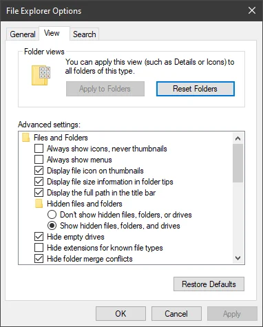 Folder and Search Options