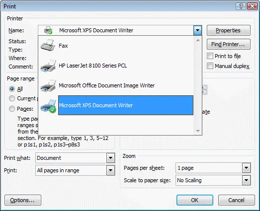 Turn-on Microsoft XPS Document Writer