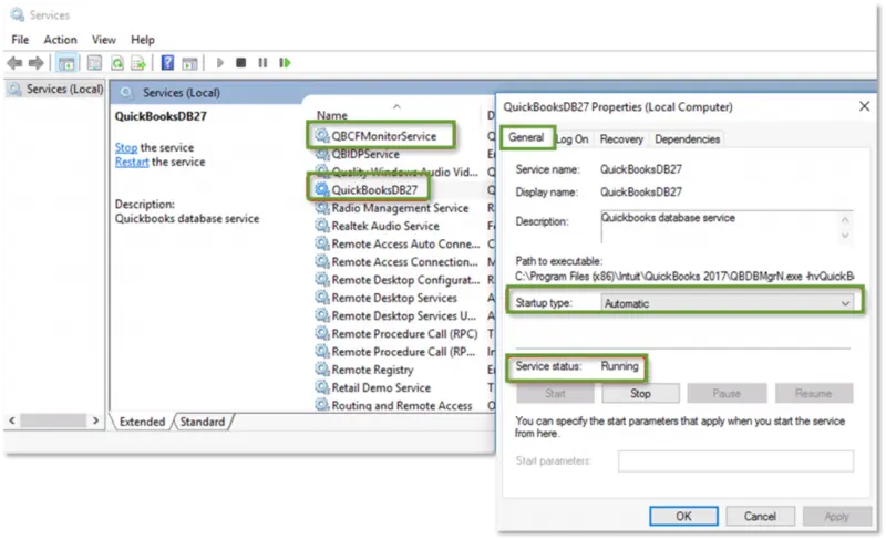 Make sure the QuickBooks services are running