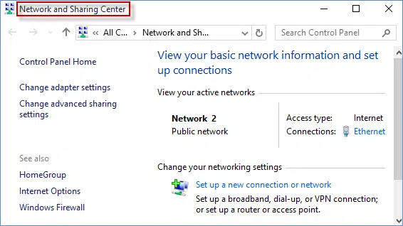 Network Sharing Center