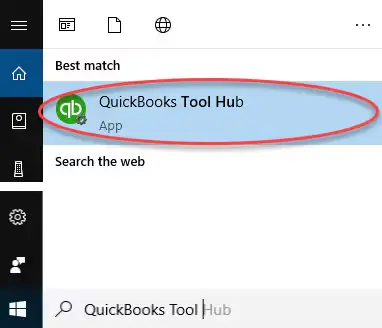 Windows search for QuickBooks Tool Hub