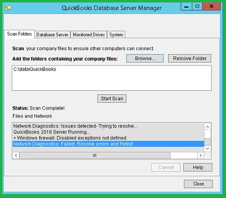QuickBooks Database Server Manager Network Diagnostics Failed