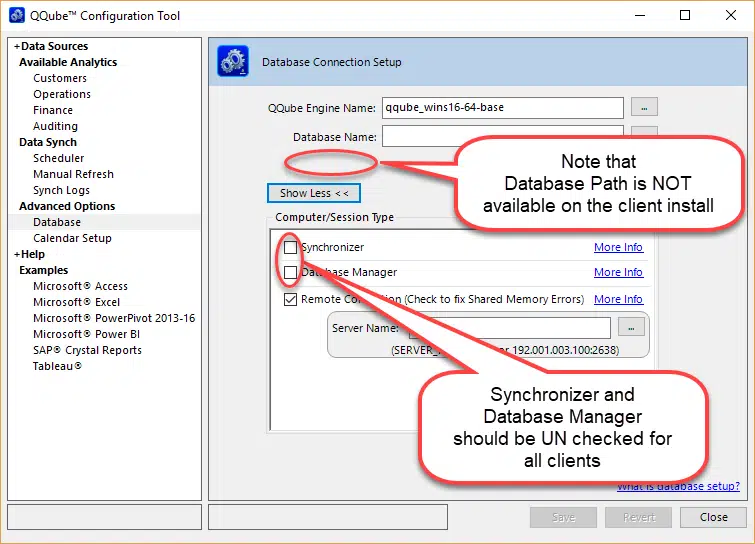 Synchronizer and Database manager Options