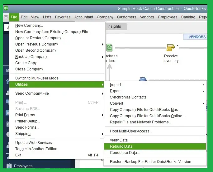 Rebuild Data In QuickBooks