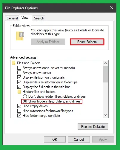 Show hidden files, folders