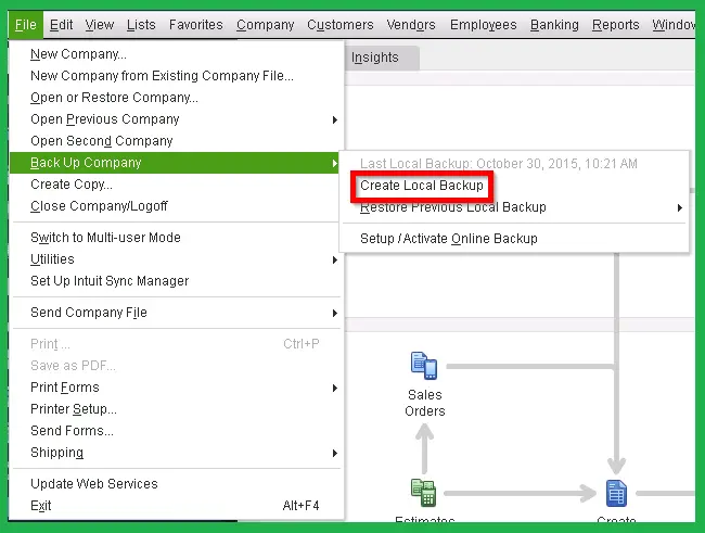 Create Local Backup Company File