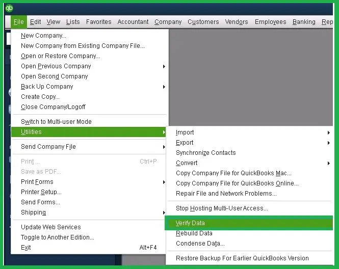 Utilities and select Verify Data