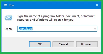 type appwiz.cpl command