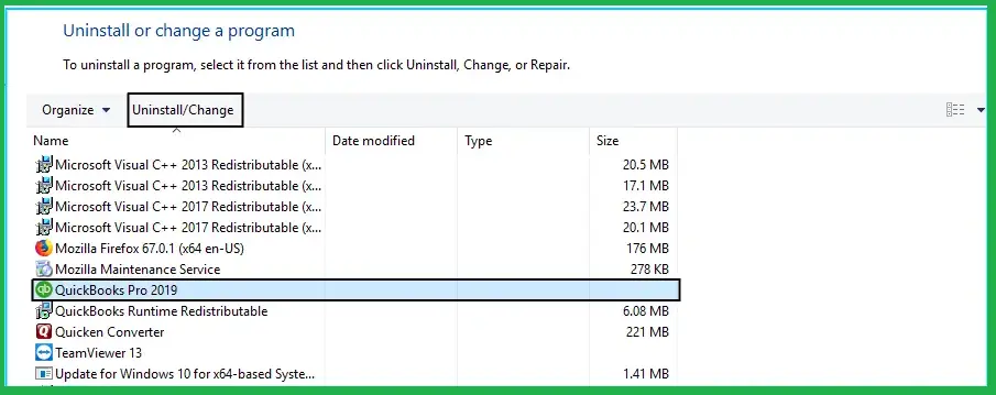 Uninstall/Change QuickBooks desktop