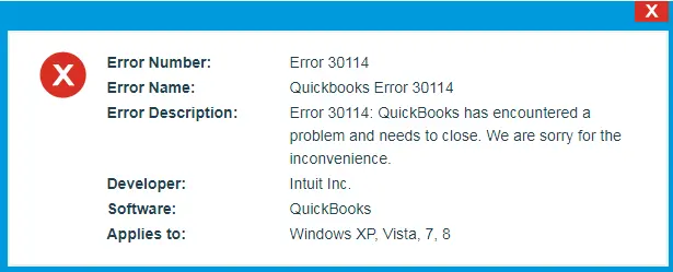QuickBooks payroll error code 30114