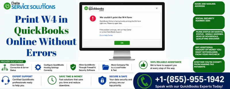 print w4 in quickbooks online without errors