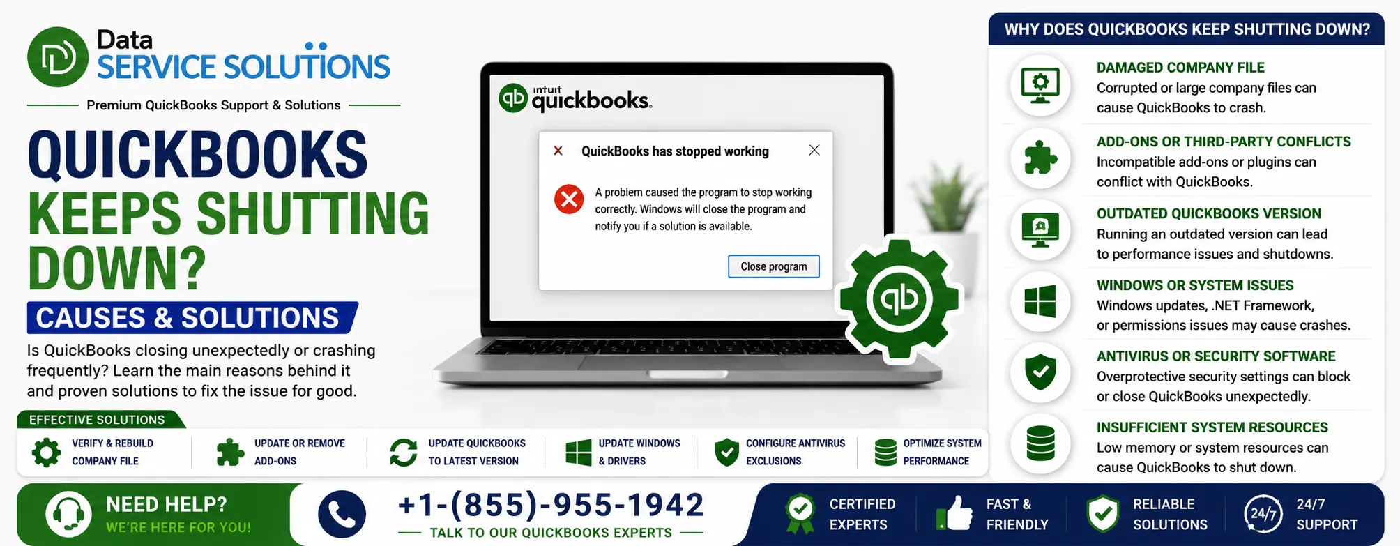 quickbooks keeps shutting down