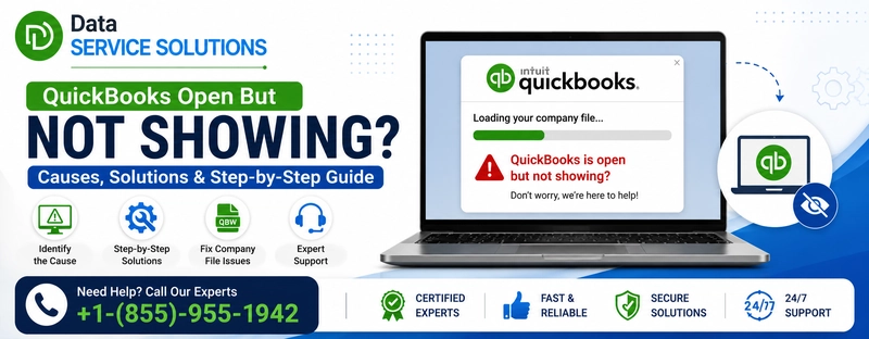 quickbooks open but not showing